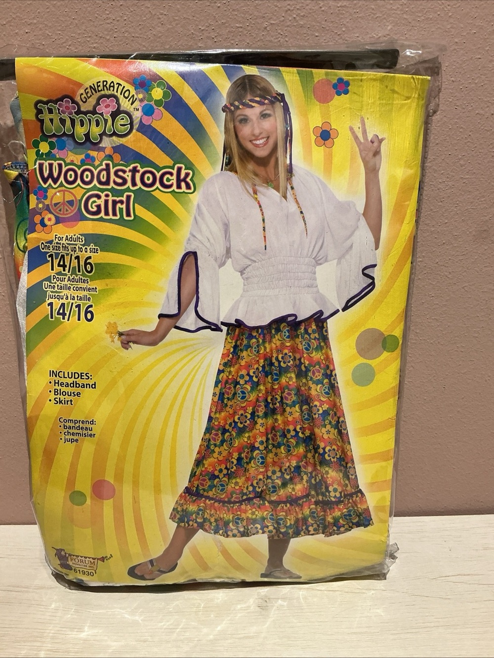 HIPPIE WOODSTOCK GIRL ADULT HALLOWEEN COSTUME One Size Up To 14/16 NEW